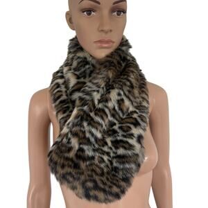 Y2K Leopard Faux Fur Scarf Mob Wife Animal Print Winter Neck Wrap Glam